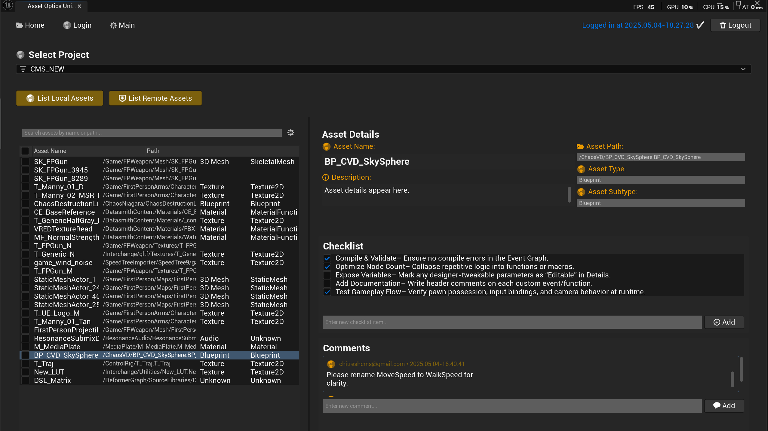 Asset Checklists